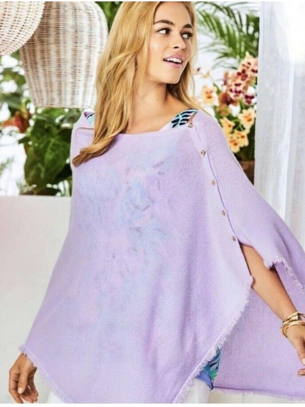 NEW Lilly Pulitzer Harp Cashmere Fringe Wrap Lilac Freesia